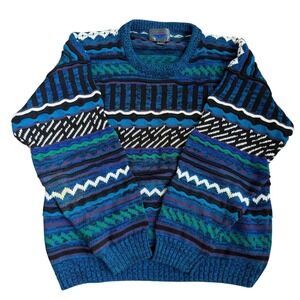 Vintage 90's Etchings Mens Multicolor Geometric Pattern Crew Neck Sweater Size L